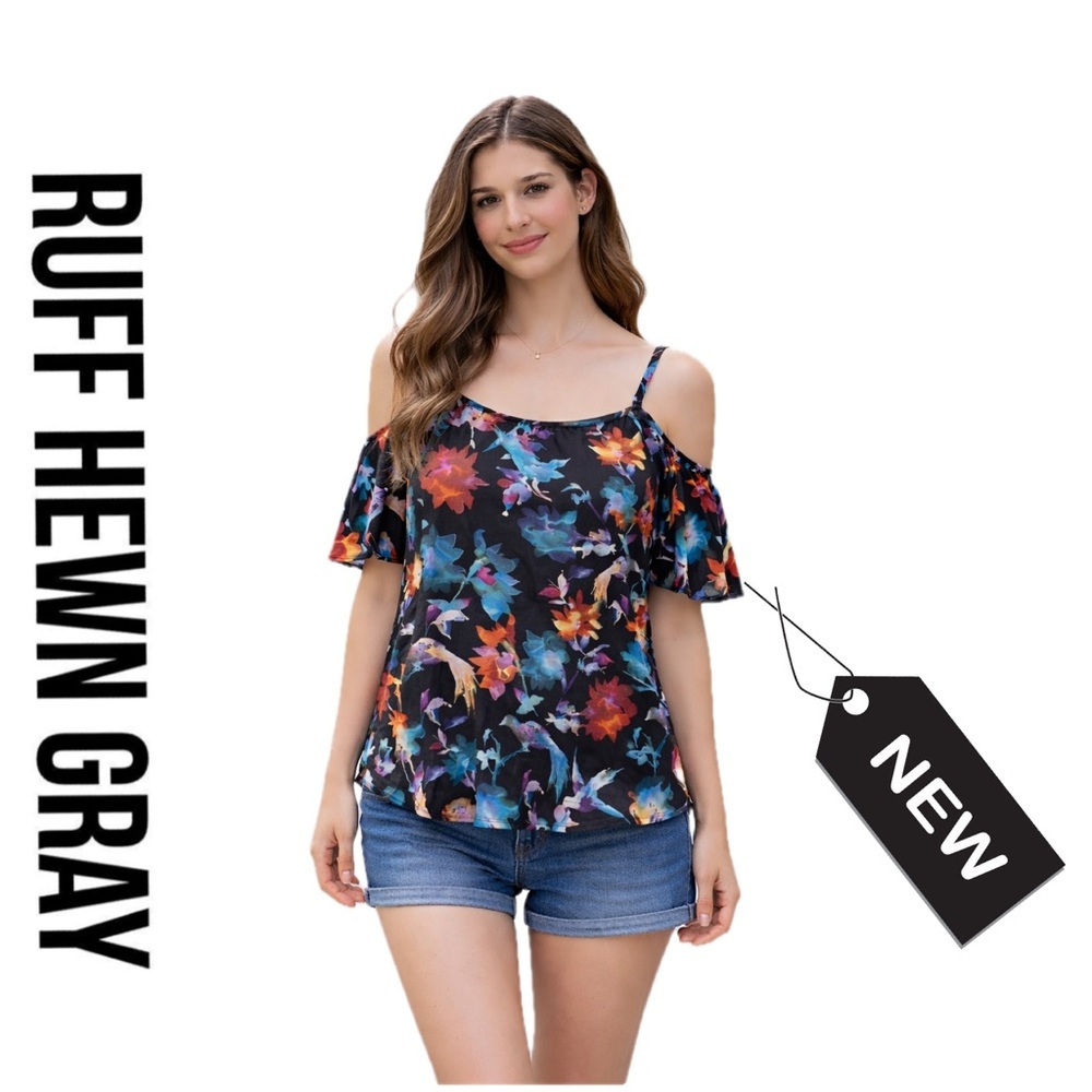 NWT ruff hewn grey cold shoulder back with multiple color top size xs